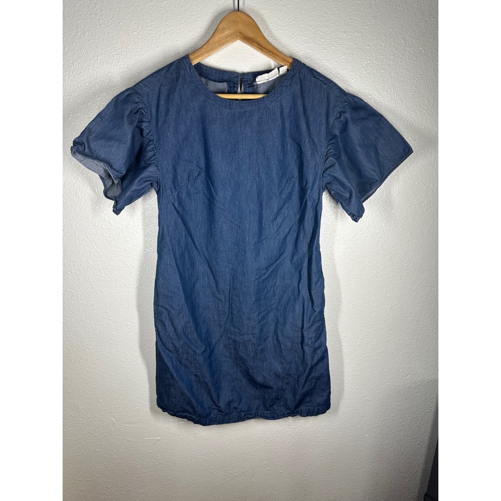 Westport Dress Womens XS Blue Chambray Shift Flutter Sleeve Pockets Casual Denim